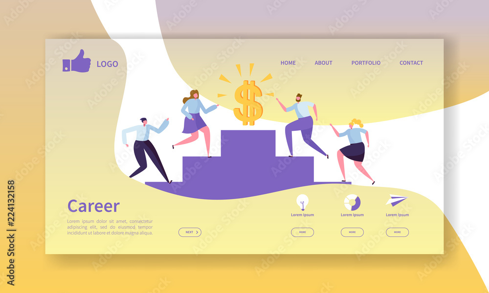Business Career Landing Page Template. Website Layout with Flat People Characters Going to Success. Easy to Edit and Customize Mobile Web Site. Vector illustration Business Career Landing Page Template. Website Layout with Flat People Characters Going to Success. Easy to Edit and Customize Mobile Web Site. Vector illustration