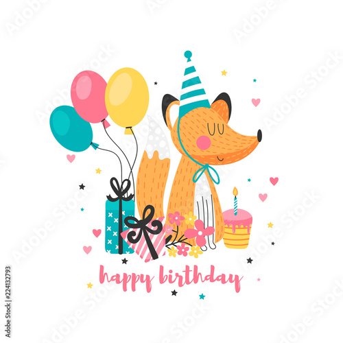 Birthday background with fox for children