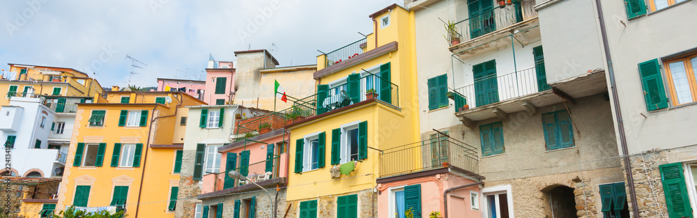 Typical arhitecture and colors of terrace homes in Italian village of Riomaggiore