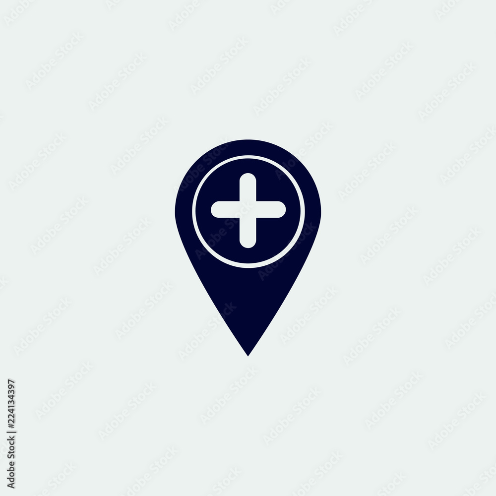 hospital location icon, vector illustration. flat icon