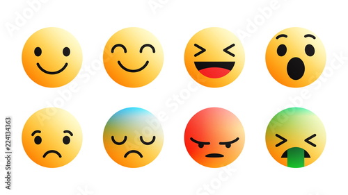 3D Vector Modern Design Facebook Emoji Icons Set with Different Reactions for Social Network Isolated on White Background