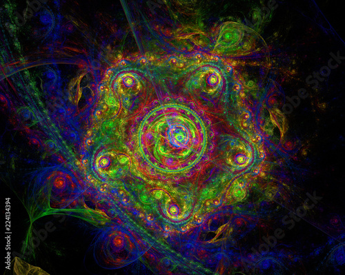 Digitally generated image. Colorful fractal, elegant, delicate flower pattern. Abstract floral fractal background for art projects. © glenkar