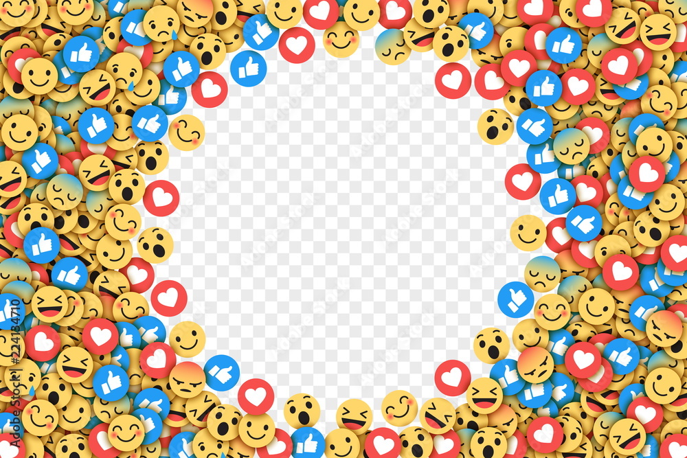 Vector Flat Design Modern Emoji Conceptual Abstract Art Illustration on Transparent Background. Social Network Web Emoticons for Internet, App, Advertisement, Promotion, Marketing, SMM, CEO, Business - obrazy, fototapety, plakaty 