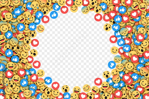Vector Flat Design Modern Emoji Conceptual Abstract Art Illustration on Transparent Background. Social Network Web Emoticons for Internet, App, Advertisement, Promotion, Marketing, SMM, CEO, Business