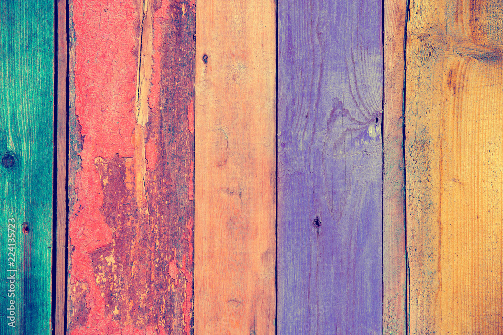 Background of multi-colored wooden boards - obrazy, fototapety, plakaty 