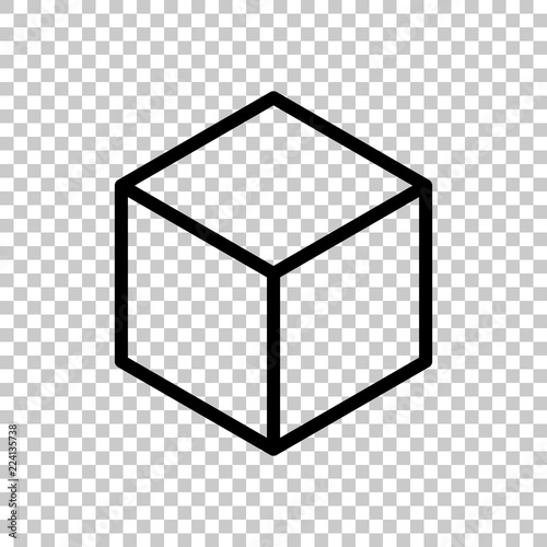 Geometric empty cube. Simple outline icon. On transparent backgr