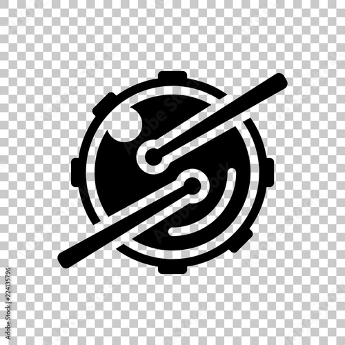 Logo for music app. Drum with drumsticks and camera. Simple icon