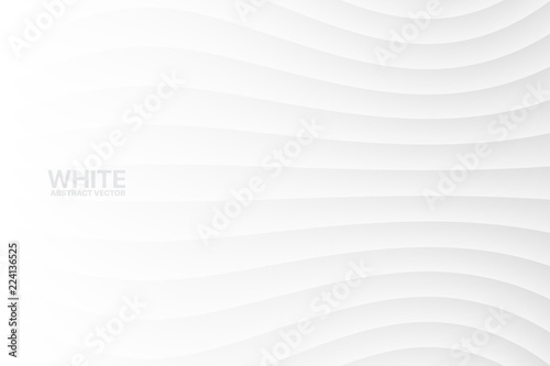 White Clear Blank Subtle Geometric Abstract Vector Background. Monotone Soft Light Wavy Surface. 3D Sci-Fi Futuristic Conceptual Illustration. Minimalist Wallpaper