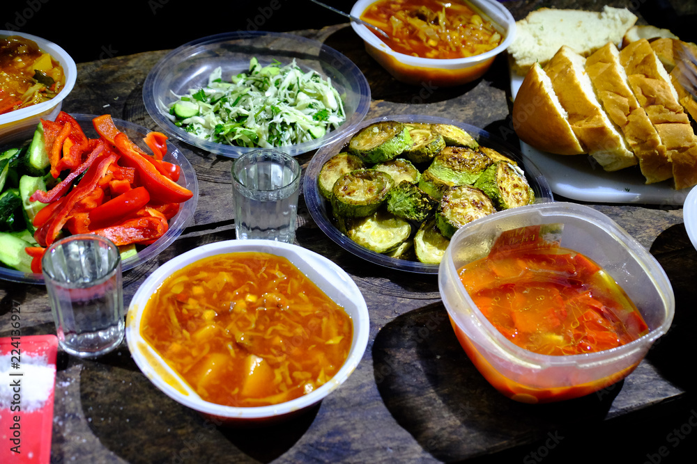 table with food, top view table with food, top view
