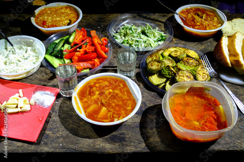 table with food, top view