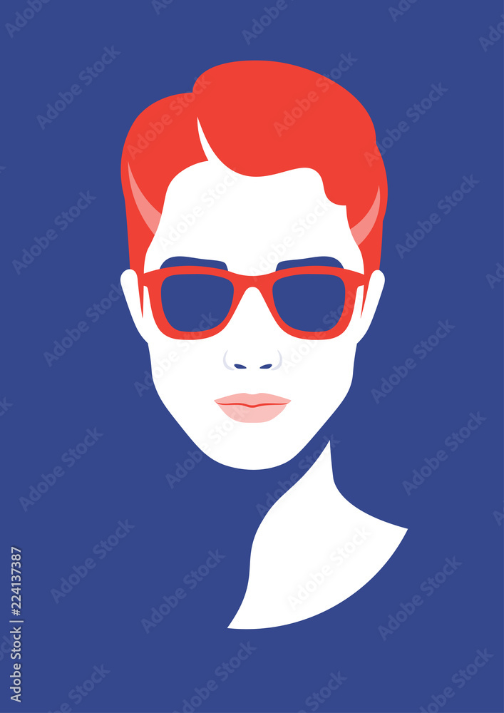 Portrait of a guy. A young man. Avatar. The face of a hipster with glasses. Vector Flat Illustration Portrait of a guy. A young man. Avatar. The face of a hipster with glasses. Vector Flat Illustration
