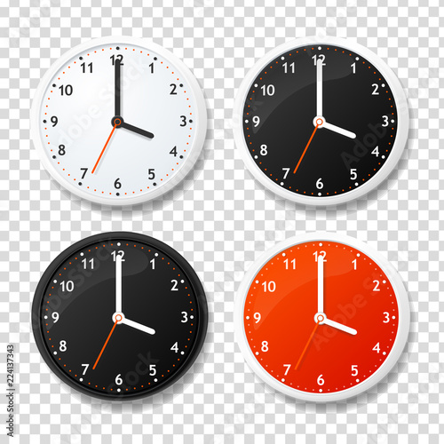 Fototapeta Naklejka Na Ścianę i Meble -  Realistic Detailed 3d Clock Template on a Transparent Background. Vector