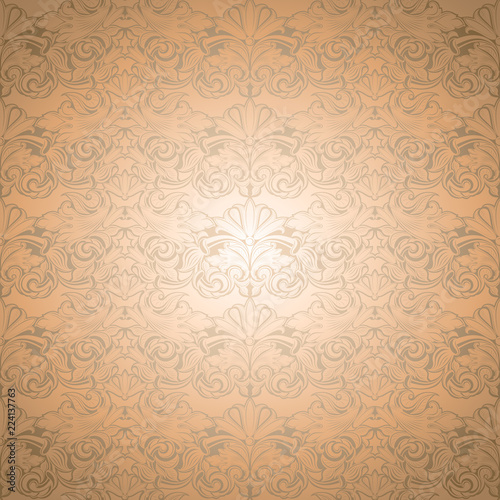 Gold vintage background , royal with classic Baroque pattern, Rococo with darkened edges background(card, invitation, banner). square format