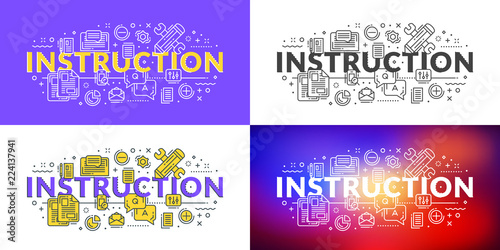 Instruction. Flat line illustration concept for web banner and printed materials. Vector illustration in 4 different styles
