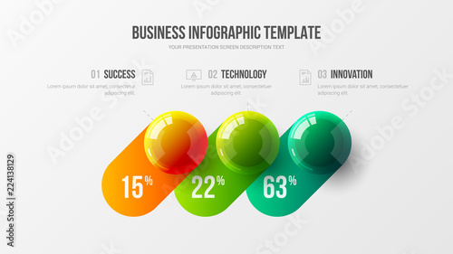 Amazing business infographic presentation vector 3D colorful balls illustration. Corporate marketing analytics data report design layout. Company statistics information graphic visualization template.