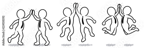 Set: Schwarz-weiße Strichmännchen beim High-Five – Vektor-Zeichnung / Konturen