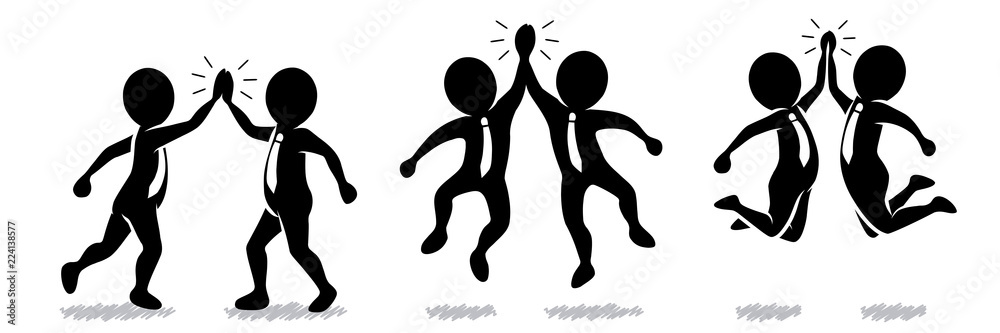 Set: Schwarz-weiße Geschäftsleute beim High-Five – schwarz-weiß / Vektor / Flat Design Set: Schwarz-weiße Geschäftsleute beim High-Five – schwarz-weiß / Vektor / Flat Design