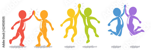 Sammlung/Set: Geschäftsleute beim High-Five  – farbenfroh / Vektor / Flat Design
