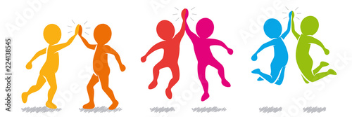 Sammlung/Set: Farbige Figuren beim High-Five – Vektor / Flat Design