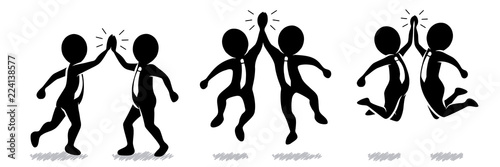 Set: Schwarz-weiße Geschäftsleute beim High-Five – schwarz-weiß / Vektor / Flat Design