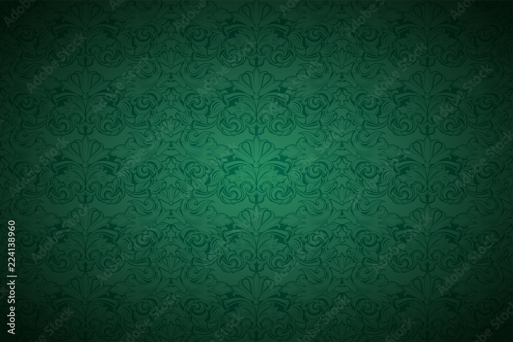 Green vintage background , royal with classic Baroque pattern, Rococo with  darkened edges background(card, invitation, banner). horizontal format  Stock Vector | Adobe Stock