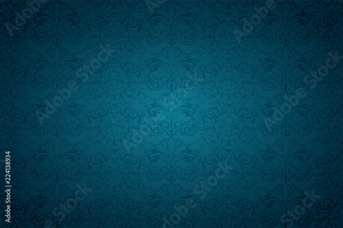 blue vintage background , royal with classic Baroque pattern, Rococo with darkened edges background(card, invitation, banner). horizontal format