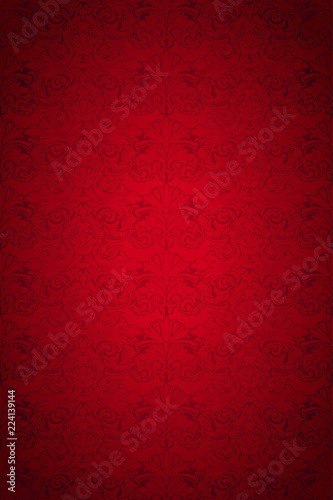 Red vintage background , royal with classic Baroque pattern, Rococo with darkened edges backgroundcard, invitation, banner. vertical format