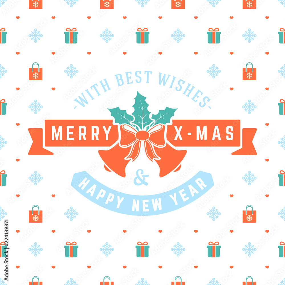 Merry Christmas and Happy New Year. Retro design on seamless background. Vector background for wrapping paper or greeting card