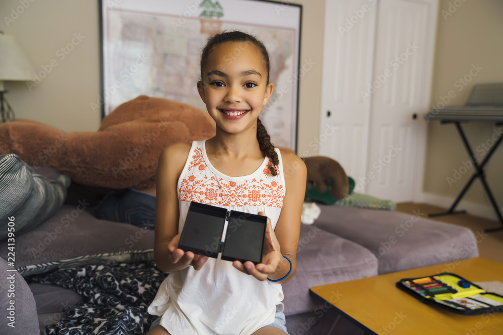Smiling Tween Girl Showing Magic Trick Stock Photo Adobe Stock
