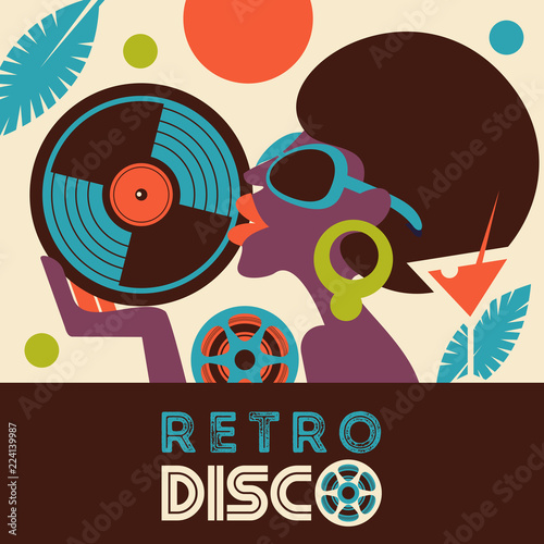 Retro disco party. A colorful poster, a poster in a retro style.