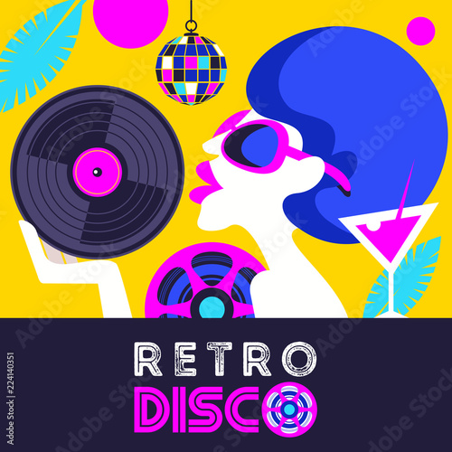 Retro disco party. A colorful poster  a poster in a retro style.