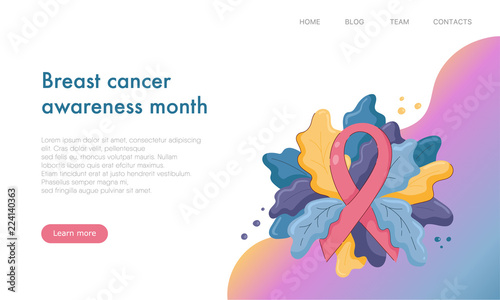 Creative website template design for breast cancer awareness month. Landing page for medicine, education and non-profit organisation. Modern flat style concept. Vector illustration.