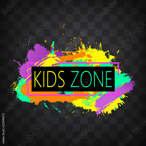 Modern colorful frame design with  Kids zone emblem for children playground for play and fun on a chequered background.