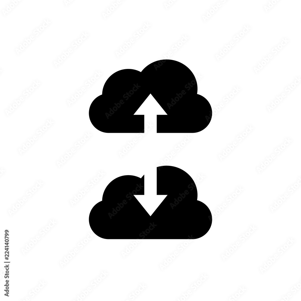 Vector Upload and Download Icons, Clouds and Arrows, Black Design Elements. Vector Upload and Download Icons, Clouds and Arrows, Black Design Elements.