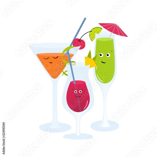 Premium Vector  Alcoholic cocktails. glasses with drinks tropical