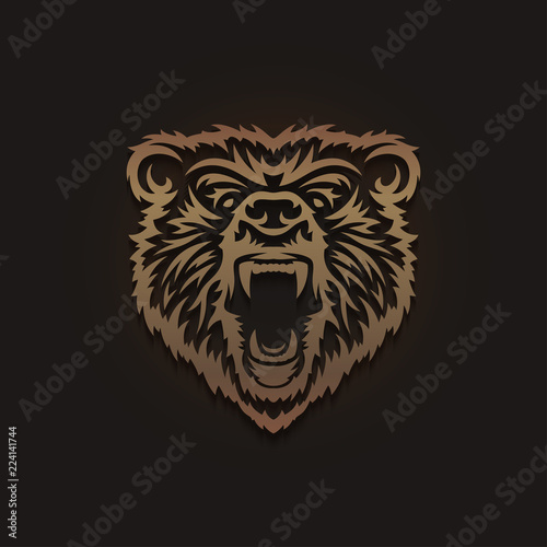 Grizzly bear head emblem. Vector vintage illustration.