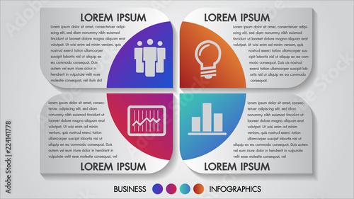 Vector illustration business infographics 4 options design concept multicolor. Template for brochure, business, web design space for text edit.