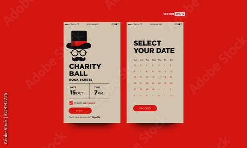 Charity Ball Formal Event Invite with Hat Spectacles and Moustache Vector Illustration 