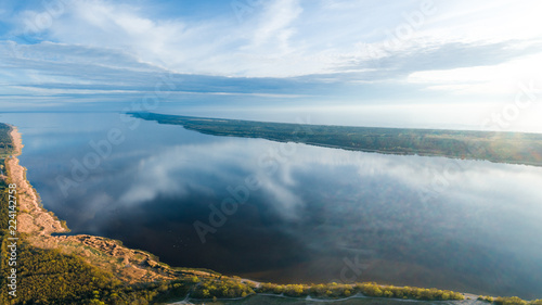 Fototapeta Naklejka Na Ścianę i Meble -  Curonian Lagoon (Kursiu Marios), Lithuania, Baltic Sea, Aerial Panorama