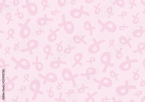 Pink ribbon breast cancer awareness month seamless background. Vector illustration.