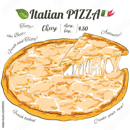 Vector slice pizza on white background top view