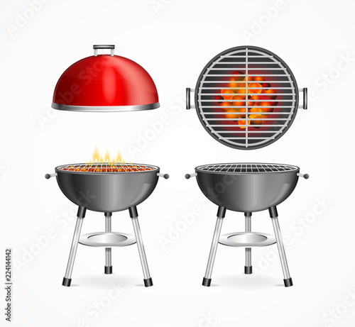 Realistic Detailed 3d Bbq or Barbecue Grill Set. Vector