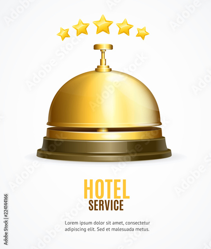 Hotel Reception Service Banner with Realistic Detailed 3d Reception Bell. Vector