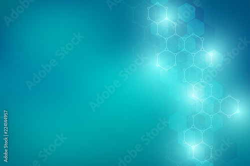 Molecular structure and chemical elements. Abstract molecules background. Science and digital technology concept. Vector illustration for scientific or technological design.