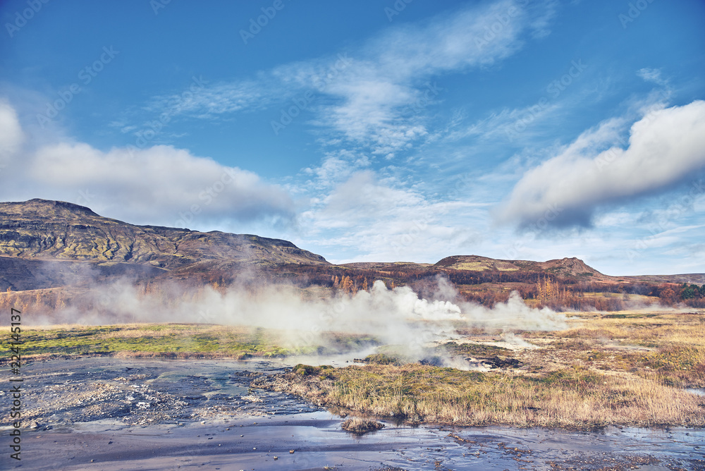  Autumn landscape in the  Geysir park, Iceland 