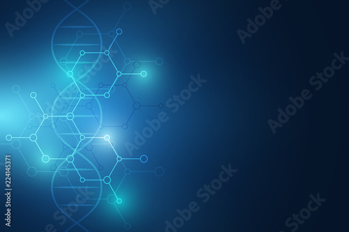 Molecular structure and chemical elements. Abstract molecules background. Science and digital technology concept. Vector illustration for scientific or technological design.