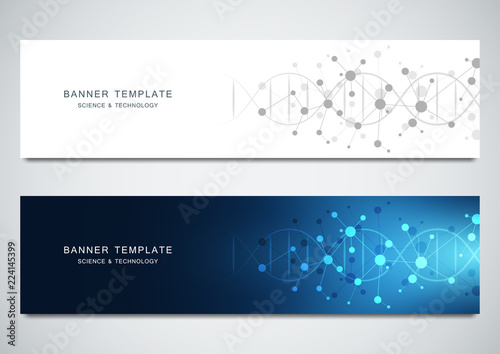 Vector banners design for medicine, science and technology. Molecular structure background and DNA helix.