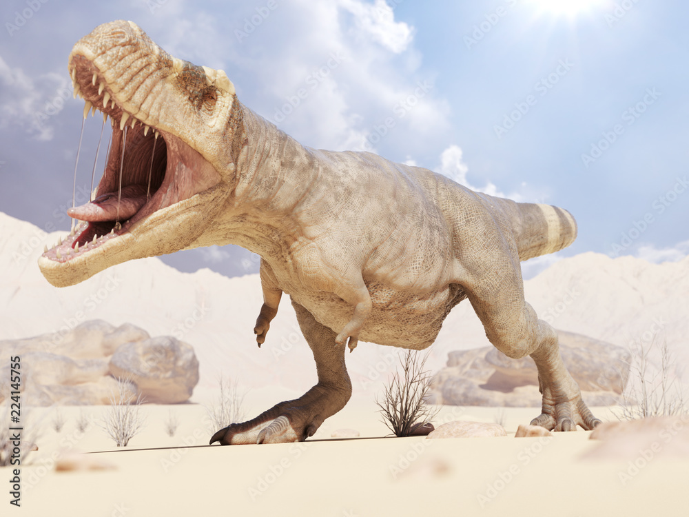 3d rendered illustration of a T-rex in the desert