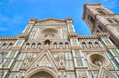 Cathedral "Santa Maria del fiore" of Florence in Italy / with Campanile