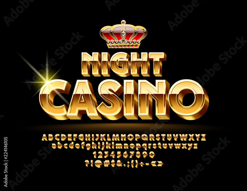Vector Icon Night Casino. Luxury Red and Golden Font. Set of bright Letters, Numbers and Symbols.